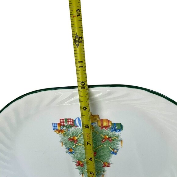 Vintage Corelle Christmas Tree Holiday Serving Platter With Green Trim 13" Oval - Picture 2 of 4